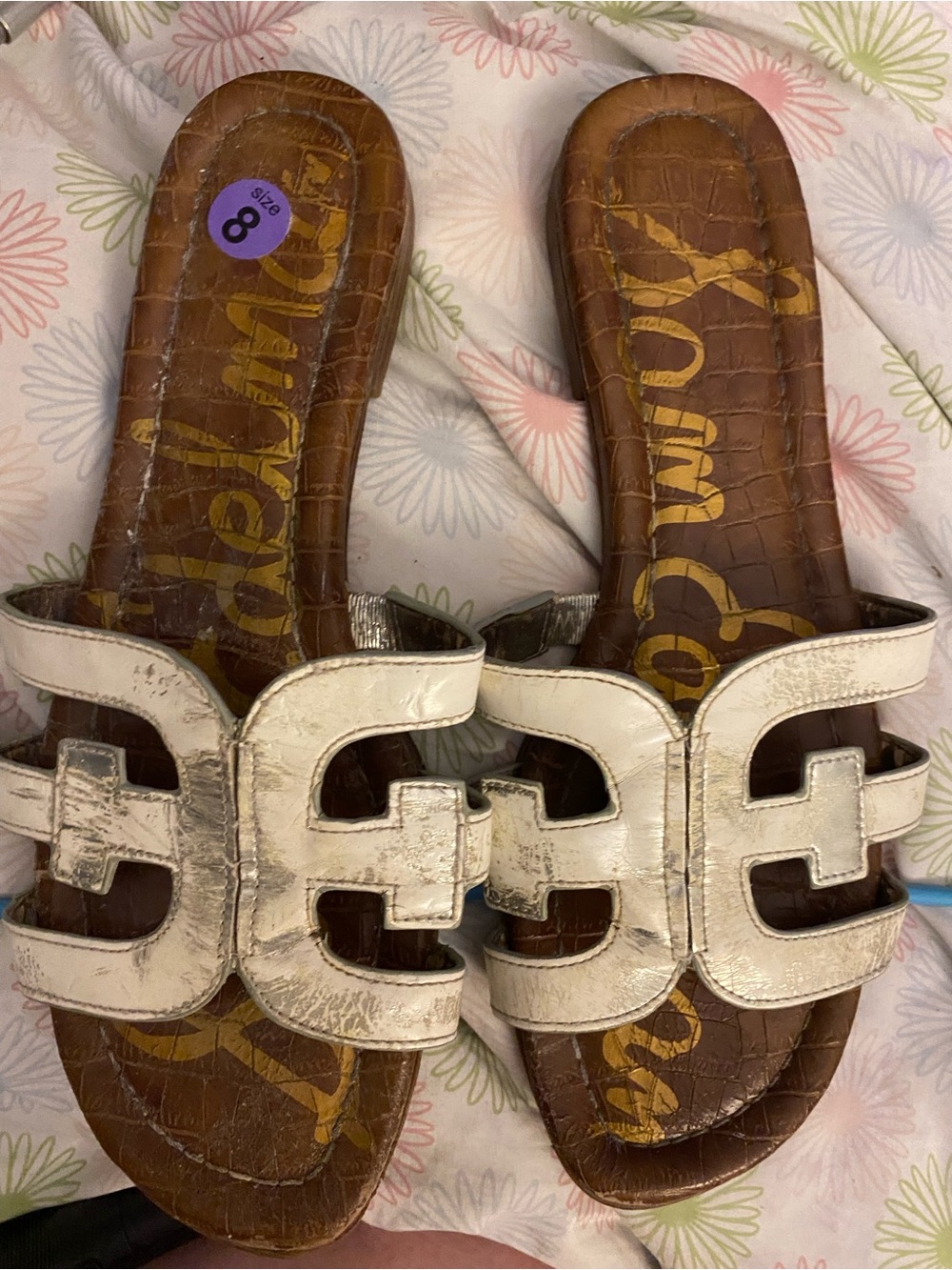 Sam Edelman White Leather Cutout Slide Sandals